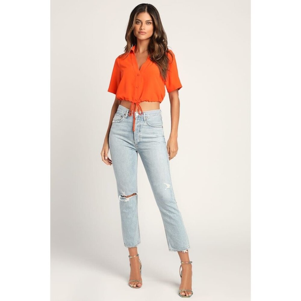 Lulus Drawstring Waist Cropped Button-Up, Size Me… - image 2